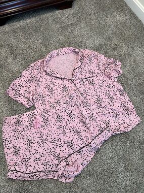 Victoria's Secret Pink Heart Sleep Set with Black Heart Accents sz XL